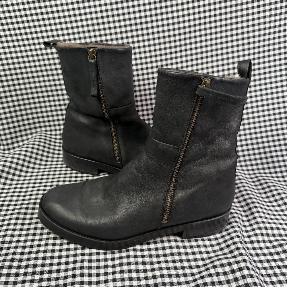 Coclico Lumin Shearling Boots Black Leather Zip Ankle Boots EU 41 Made in Spain